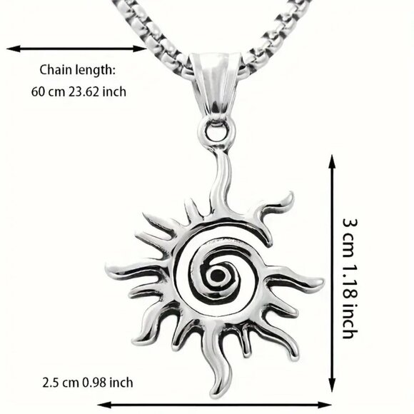 Spiral Sun Silver Tone Pendant and Necklace #1375 - Picture 6 of 12